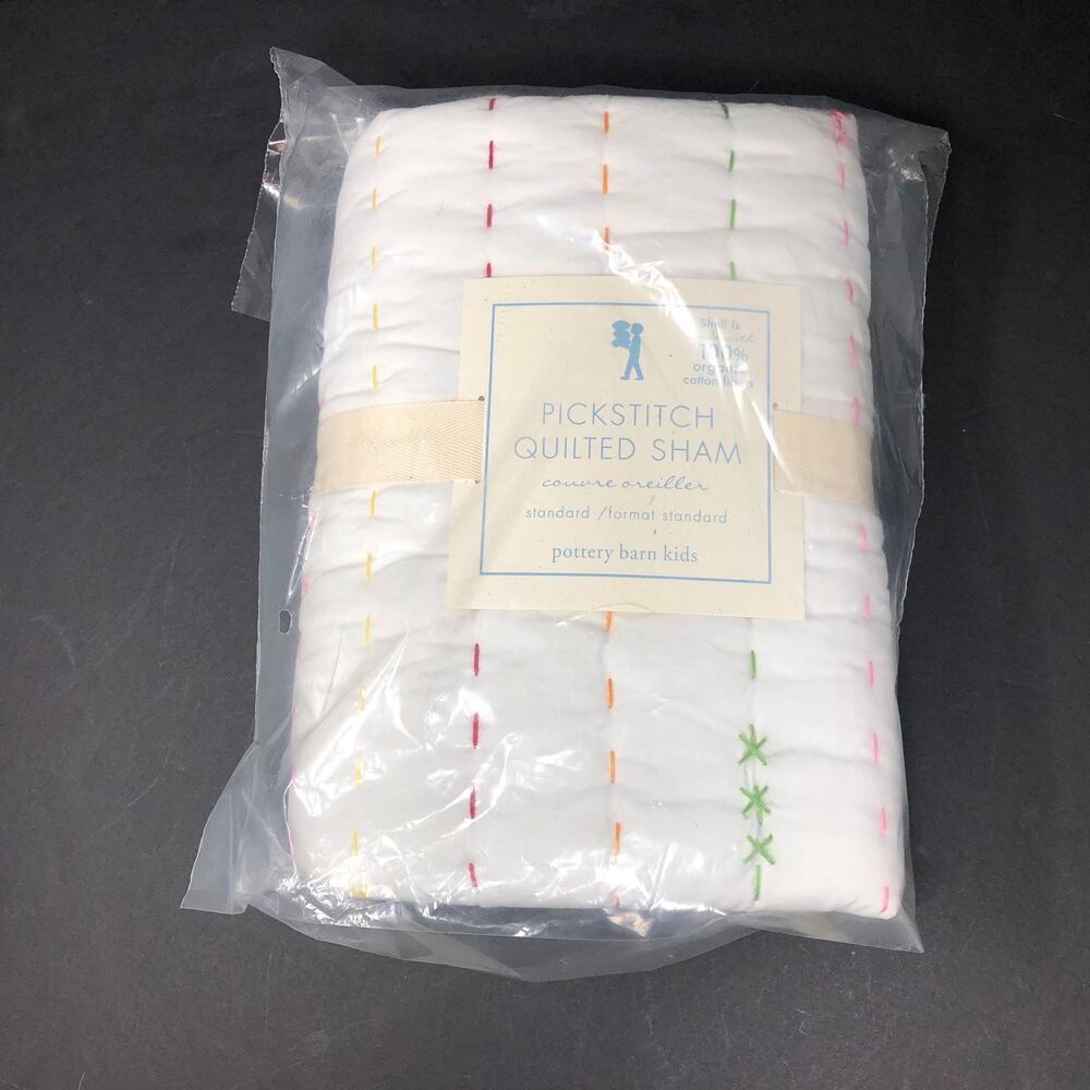 Pottery Barn Kids Pickstitch Quilted Sham Standard‎ Cotton Pillow Cover NEW
